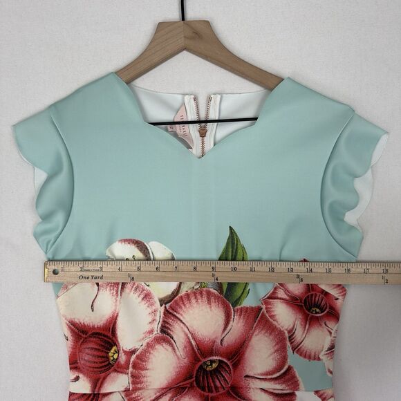 Ted Baker Dress Womens 2 Mint Pastel Scuba Knit Floral‎ Fit Flare Feminine Event - Picture 11 of 16